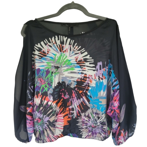 BCBGMaxAzria XS Suzie Black Split Sleeve Dolman Blouse Top - Picture 3 of 10